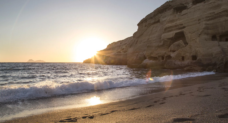 Sunset view of Matala beach